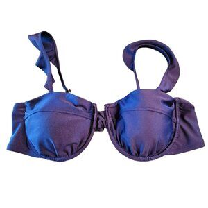 Bikini Swimsuit Top Navy Blue Underwire Ruffle Straps Woman's L 12-14 JH1716